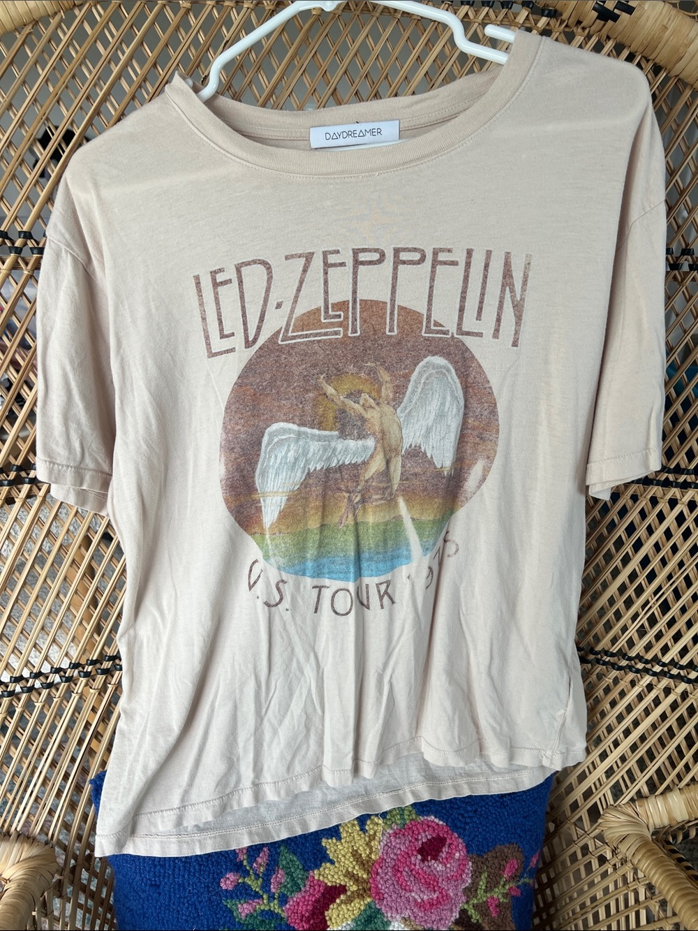 Daydreamer Beige Led Zeppelin Graphic Tee with Rainbow Print